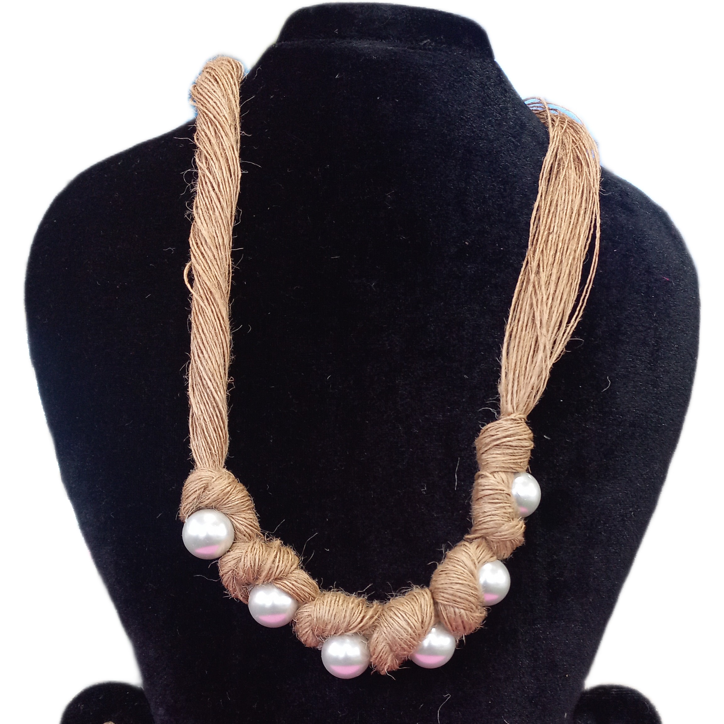 Handmade Jute Pearl Statement Necklace