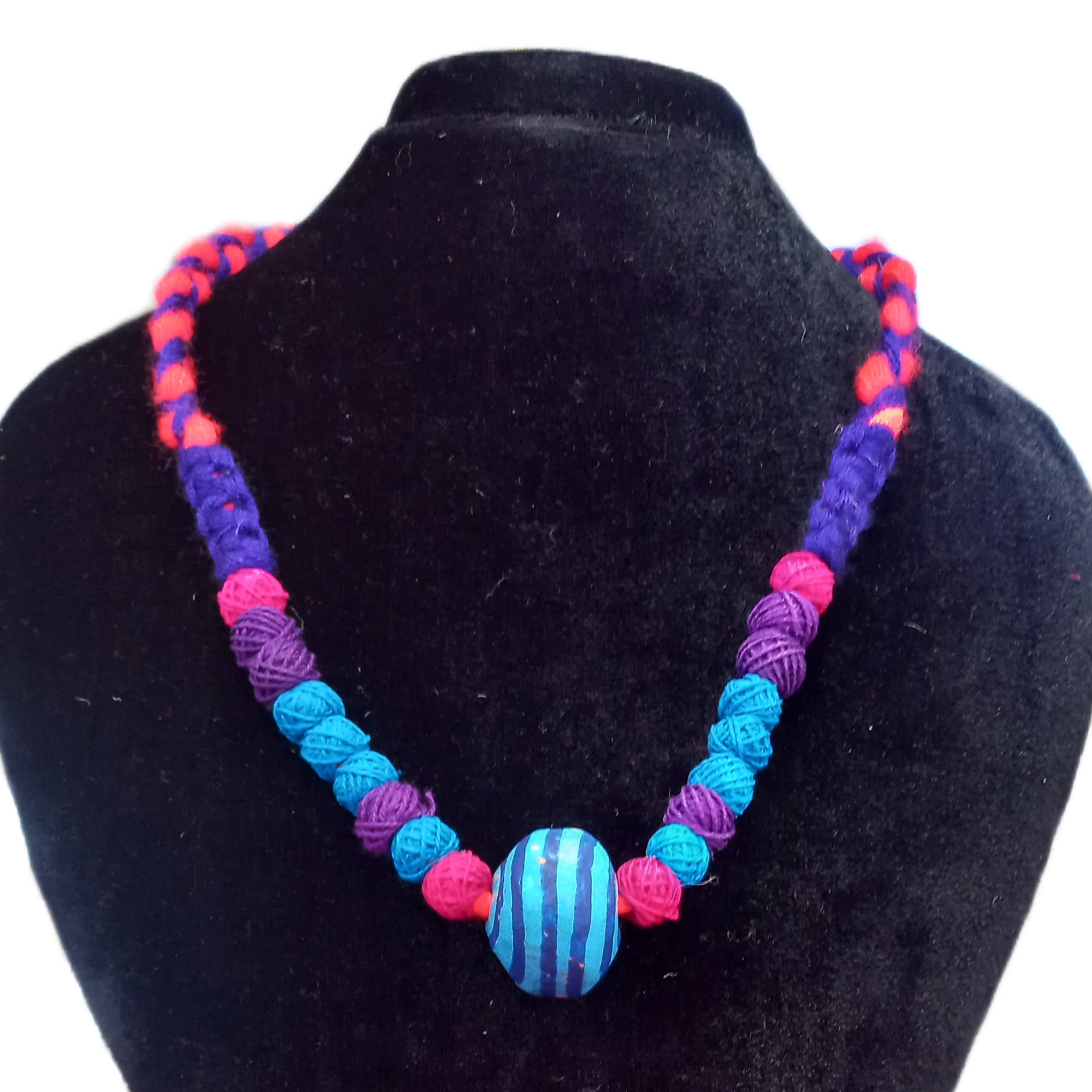 Handmade Multicolor Yarn Bead Necklace