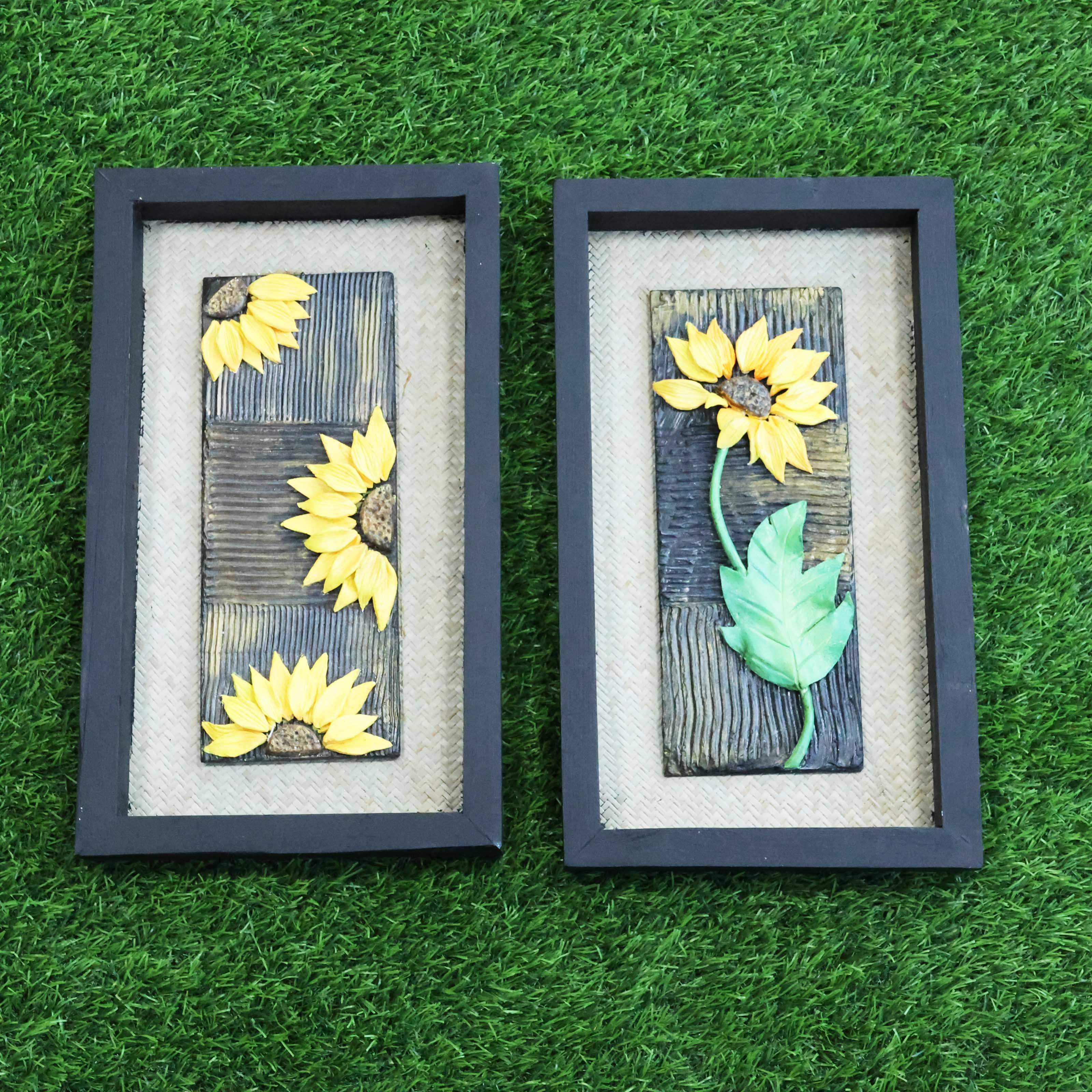 Rustic Sunflower Wall Art Set – Handmade Embossed Floral Wooden Frames