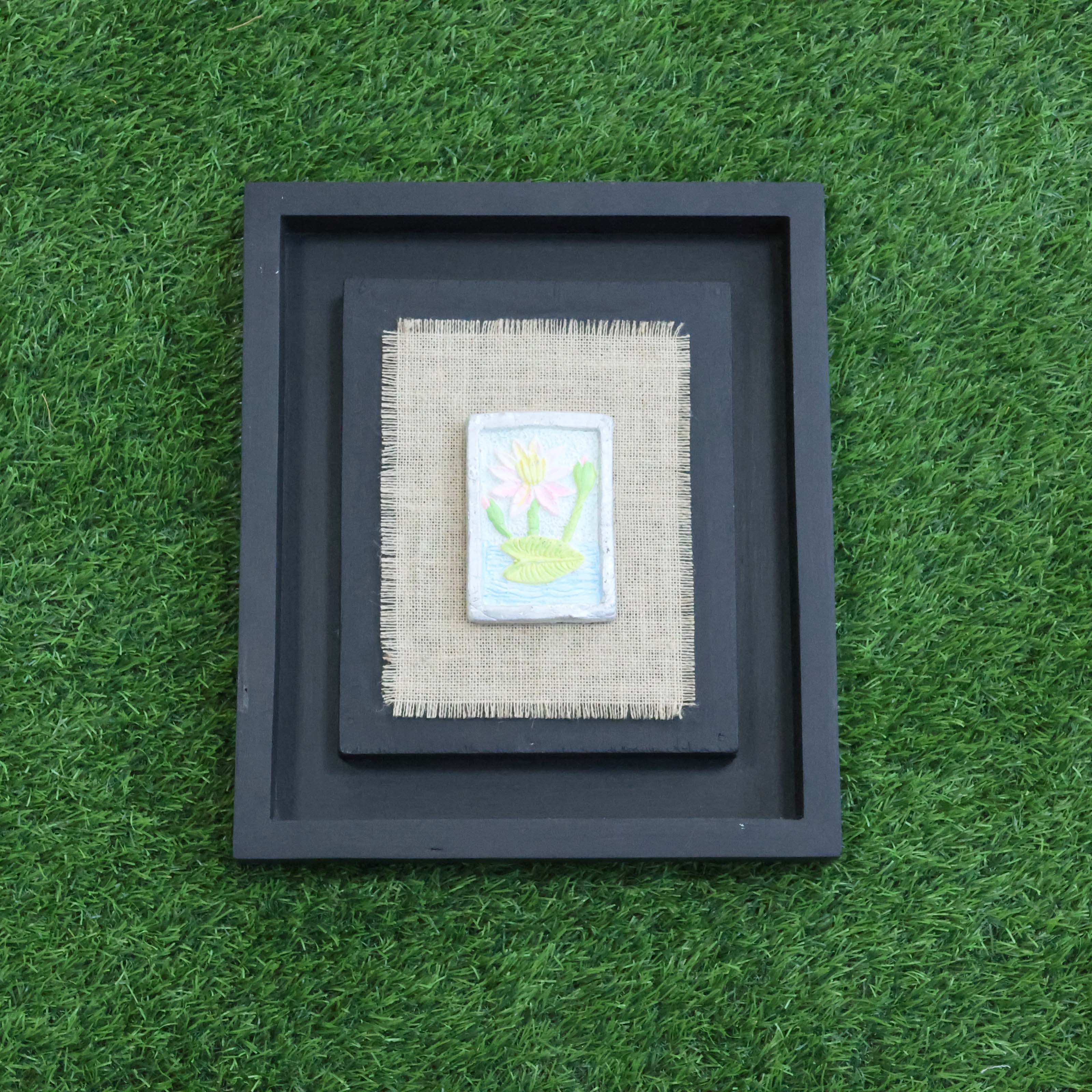 Handcrafted Lotus Flower Wall Frame – Rustic Burlap & Wooden Art Décor
