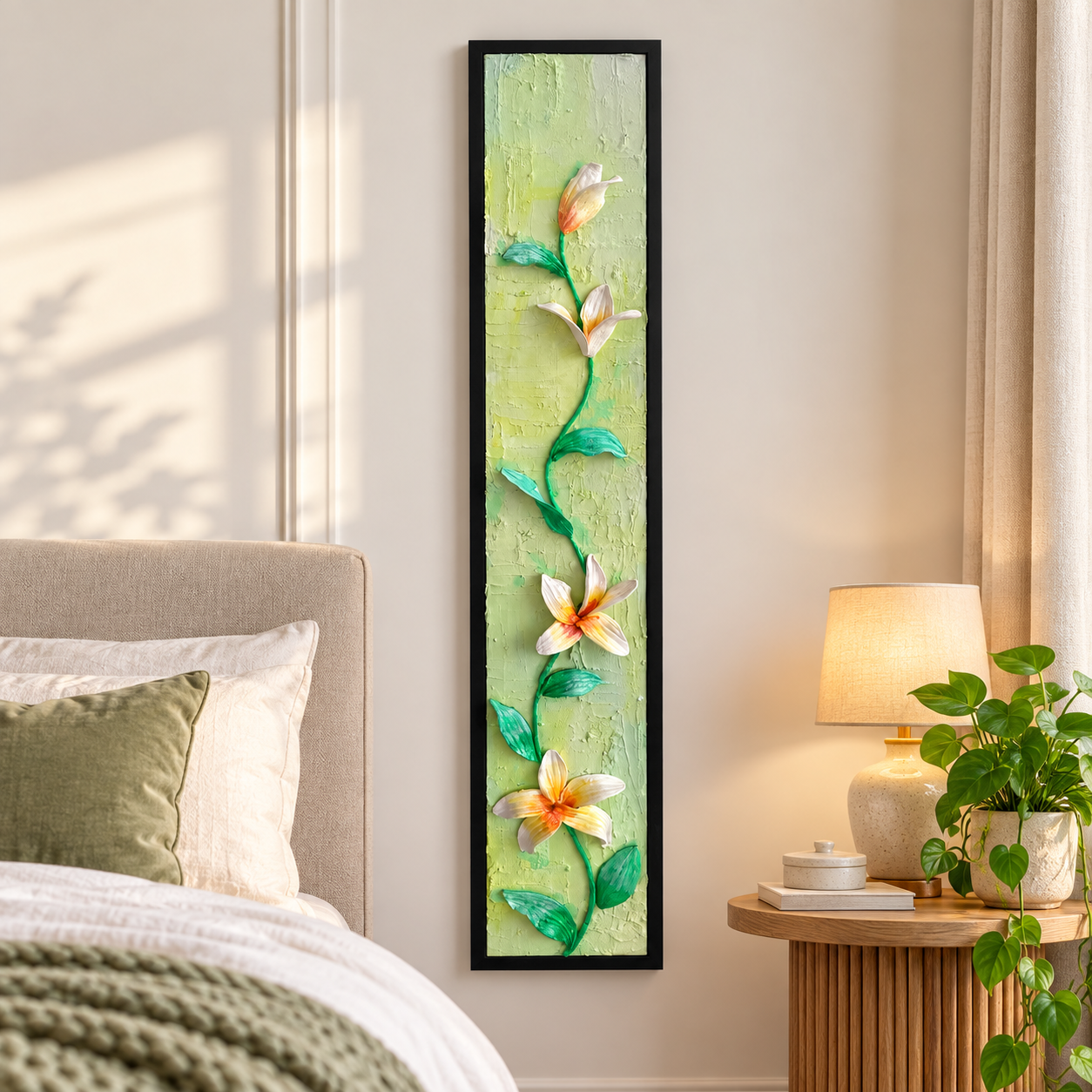 Handcrafted 3D White Lily Vine Wall Art